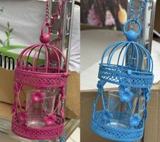 Vogelkäfig-Laternen 2er-Set, pink & blau, im Vintage Look