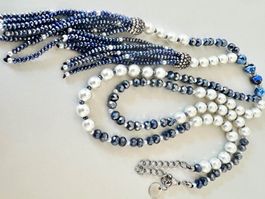 Diesel Longkette Lapislazuli & Kristallglas & 2 Quasten 75cm