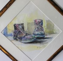 ERIC WUARIN, AQUAREL «WANDERSCHUHE», GENF, NEUZEITLICH.