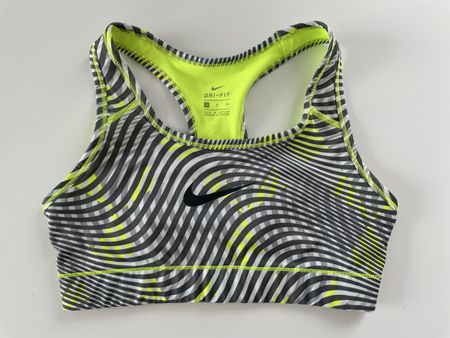 Nike Dri-FIT Sports Bra, Size S, Black/Grey/Neon Yellow