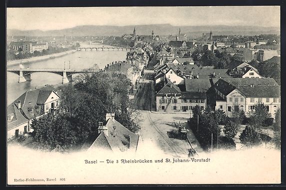 Ansichtskarten: Basel, Die 3 Rheinbrücken und St. Johan – Gebraucht aus Berlin von bartko-reher