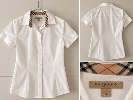 Burberry Brit Damenbluse  Weiss  Grösse S  Kurzarm