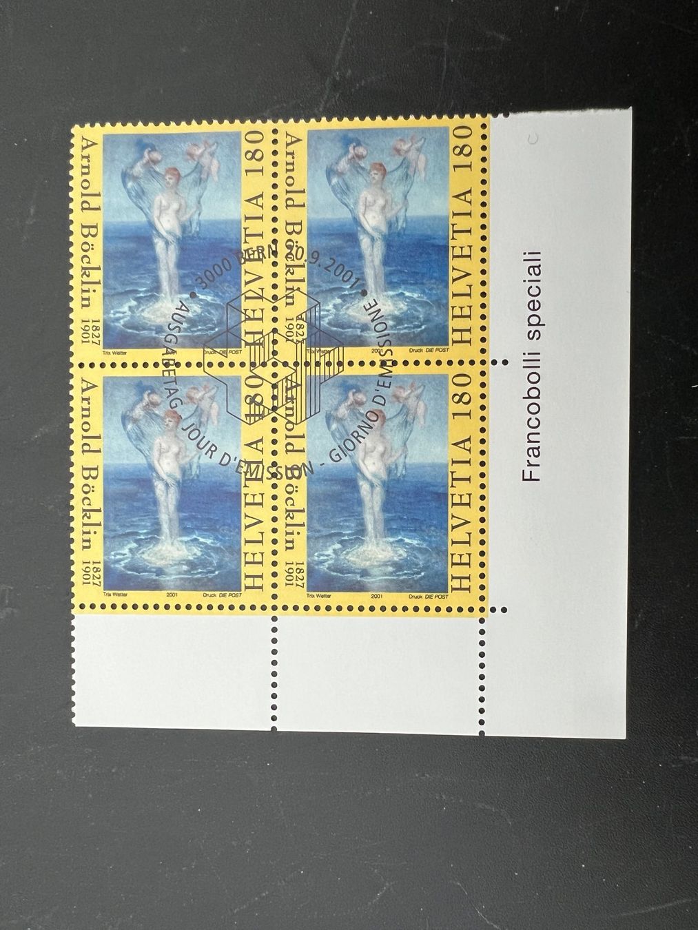 Alle Briefmarken: 2001  Erstag gest.Viererblock mit Tab (K44) – Gebraucht aus Hinwil von Sidi4