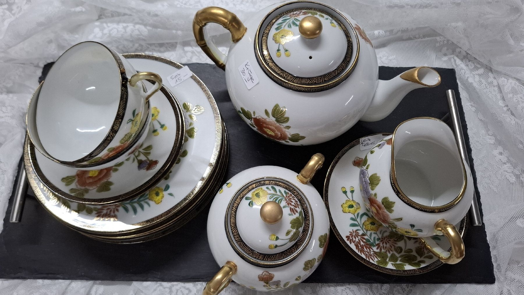 Set di piatti: Vintage Teeservice, Porzellan, Golddekor, 15-teilig. – Usato da Merenschwand venduto da Stim04