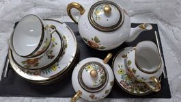 Vintage Teeservice, Porzellan, Golddekor, 15-teilig. 