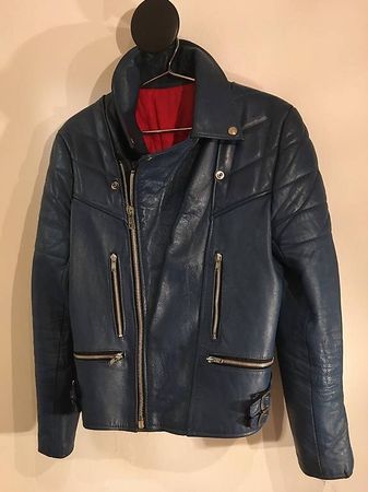 Rare Motorrad-Lederjacke, navi blue, Stil 70er/80er (Gr. 38)