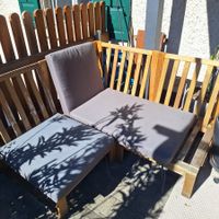 Gartenliege Holz mit grauer Auflage gebraucht