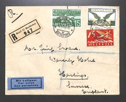 1935 Flugpost F15z & F16-F17 BASEL - Sussex SBK = Sfr. 175.-