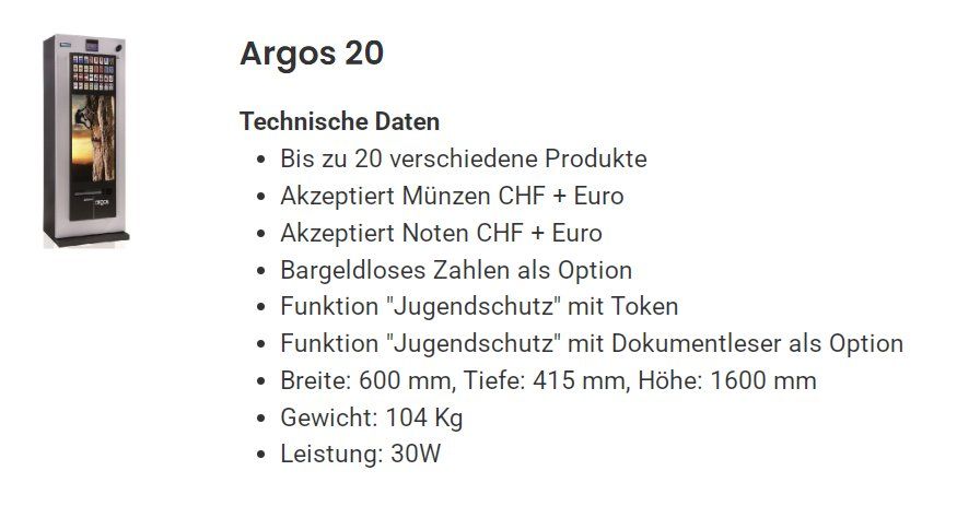Altro per Gastronomia & Hotel: Zigarettenautomat mit Notenleser und Twint – Usato da Hombrechtikon venduto da SPS-Liquidationen 1