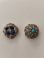 2 goldf. Broschen mit Blautopas & Türkis im Vintage-Stil!