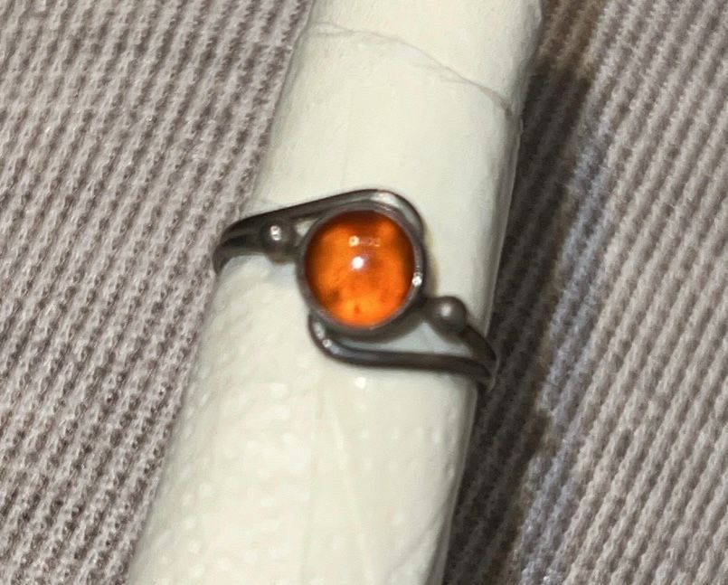 Anelli: Vintage Silber Ring mit orangem Stein 16mm – Usato da Basel venduto da Tierschutz-Flohmi 5