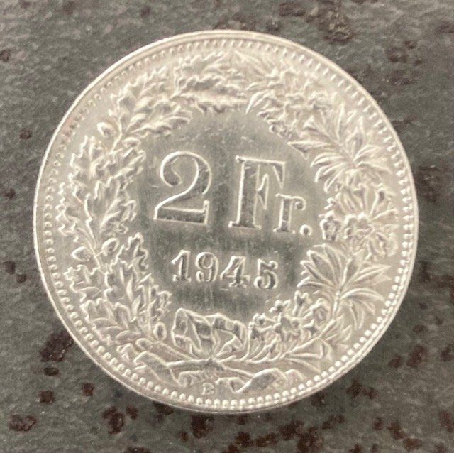 Tutti le monete: 2 Schweizer Franken von 1945 (Silber) – Usato da Dürnten venduto da Scheidegg32