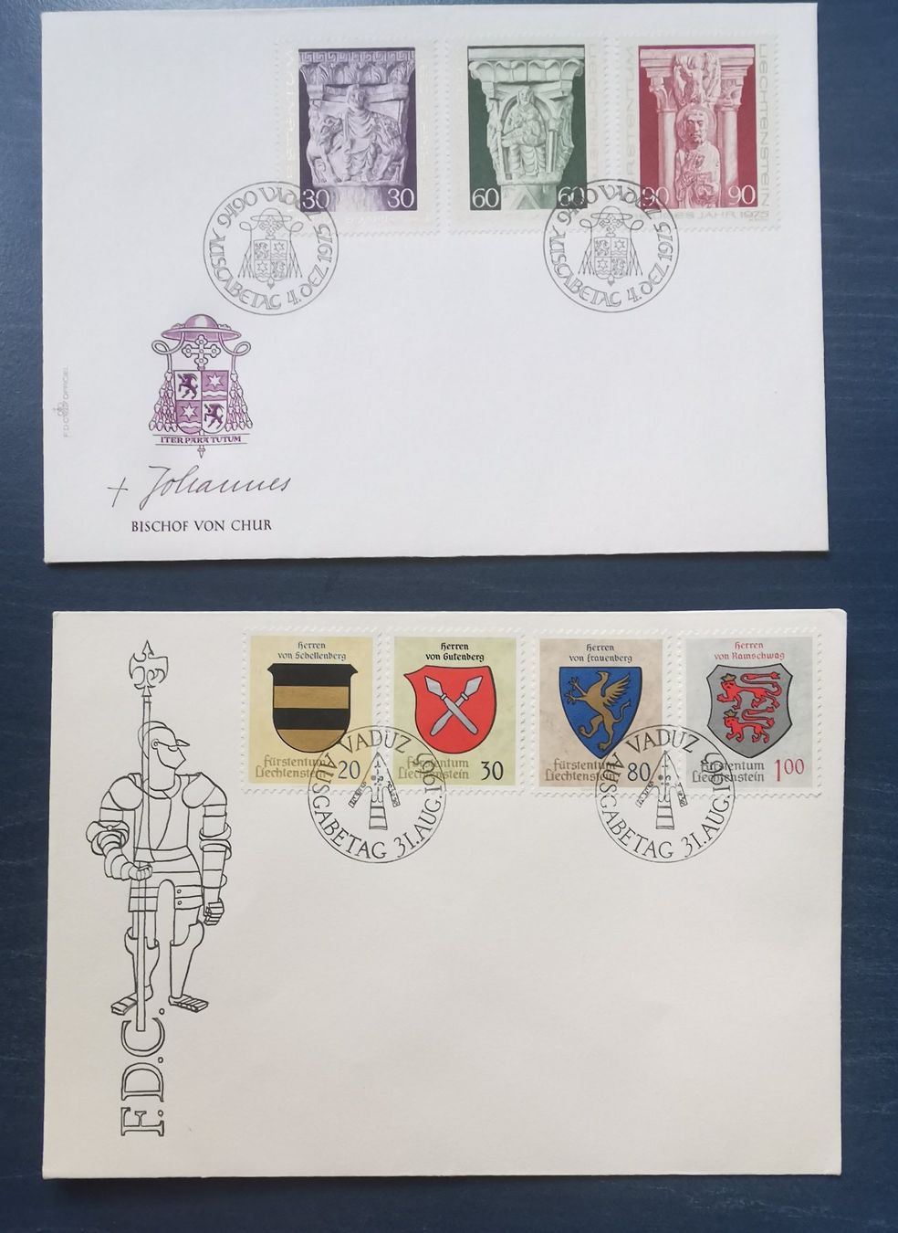 Tous les timbres: 2  Ersttagsbriefe Liechtenstein 1975 – Neuf (Voir description) à Aadorf par Chnorli-Furz