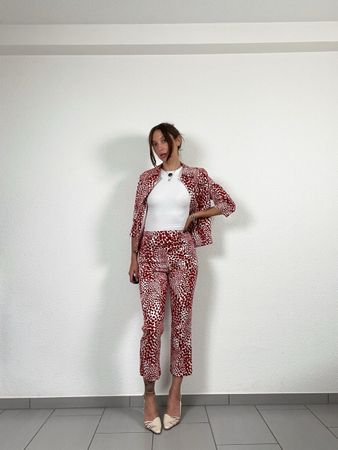 Vintage Y2K Heart Print Suit: Jacket & Trousers