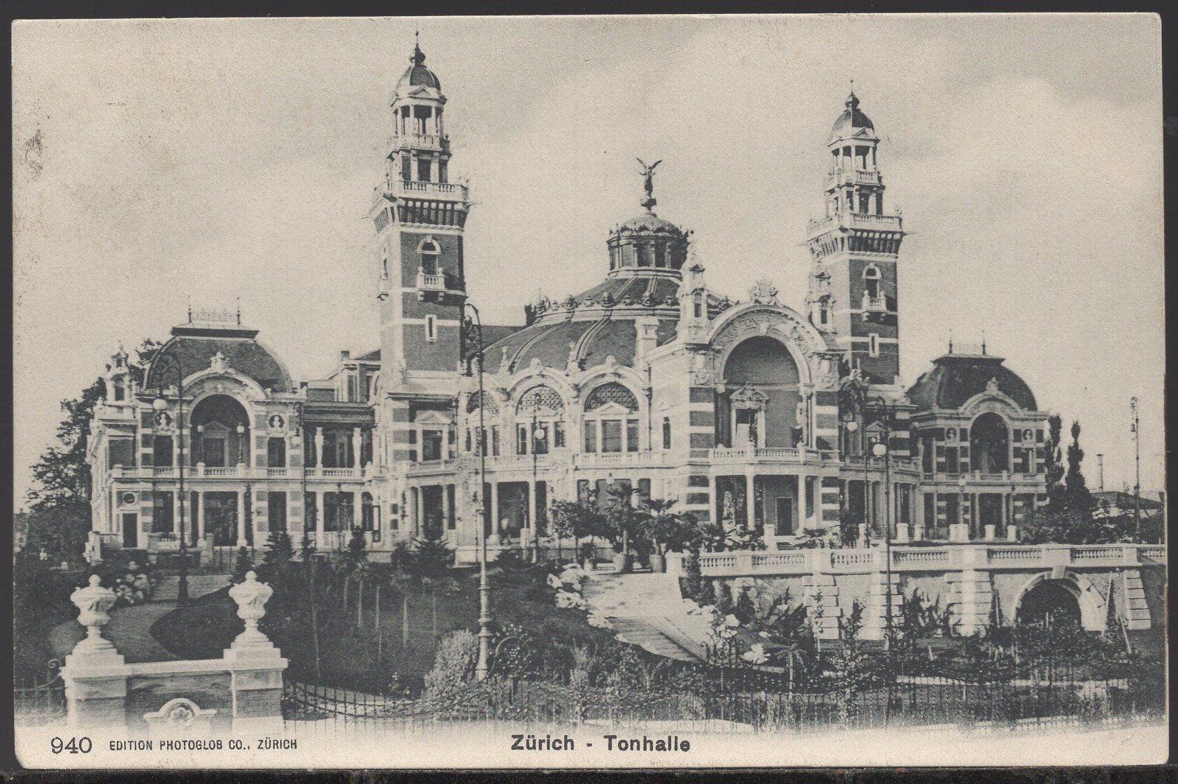 Ansichtskarten: Zürich Tonhalle  1908 – Gebraucht aus Aarau von kufi44
