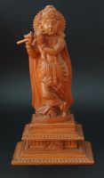 Handgeschnitzte Krishna Holzfigur mit Flöte 