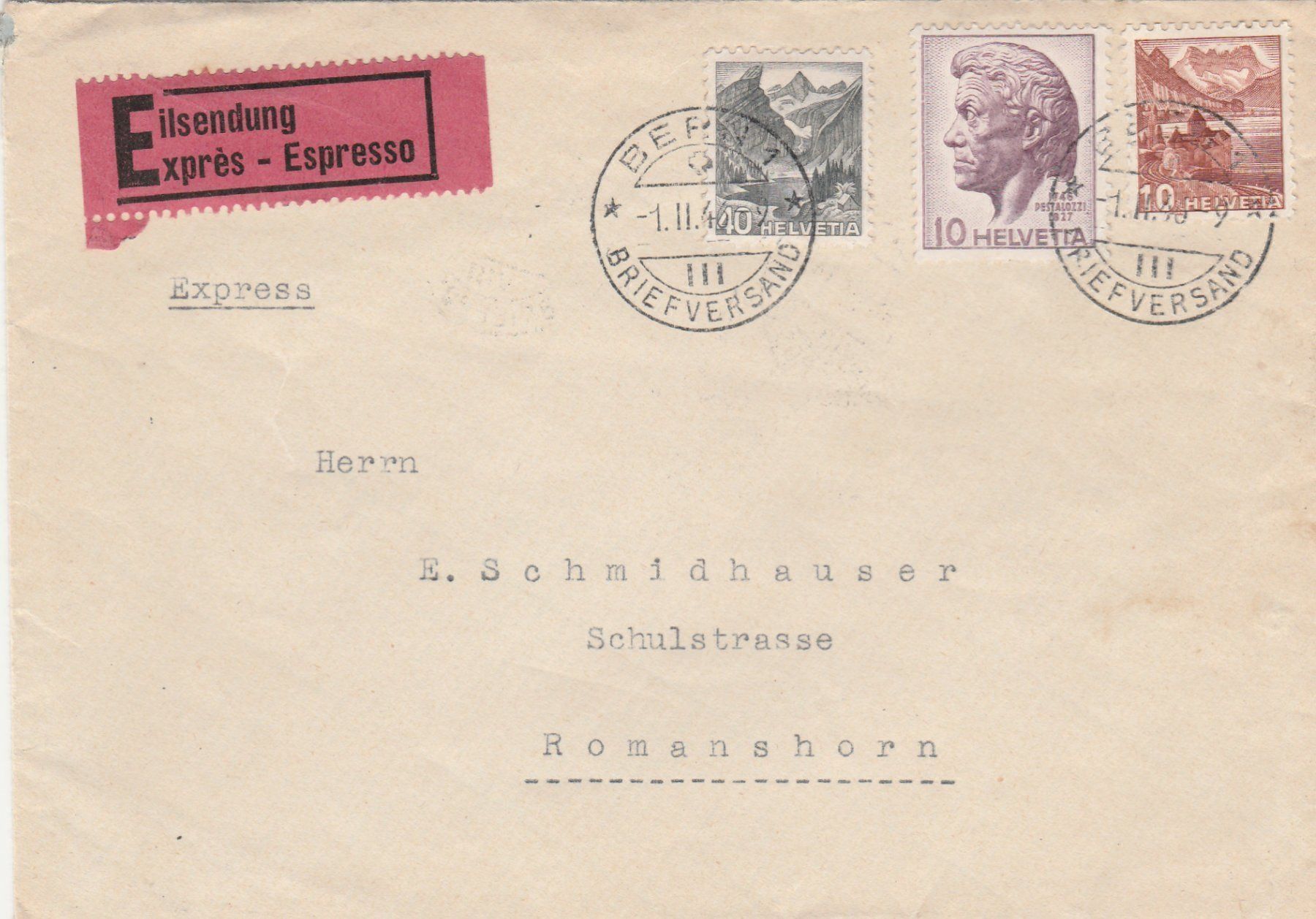Tutti i francobolli: Eilsendung-Mischfrankatur 1946 – Usato da uttwil venduto da Koehlerfred