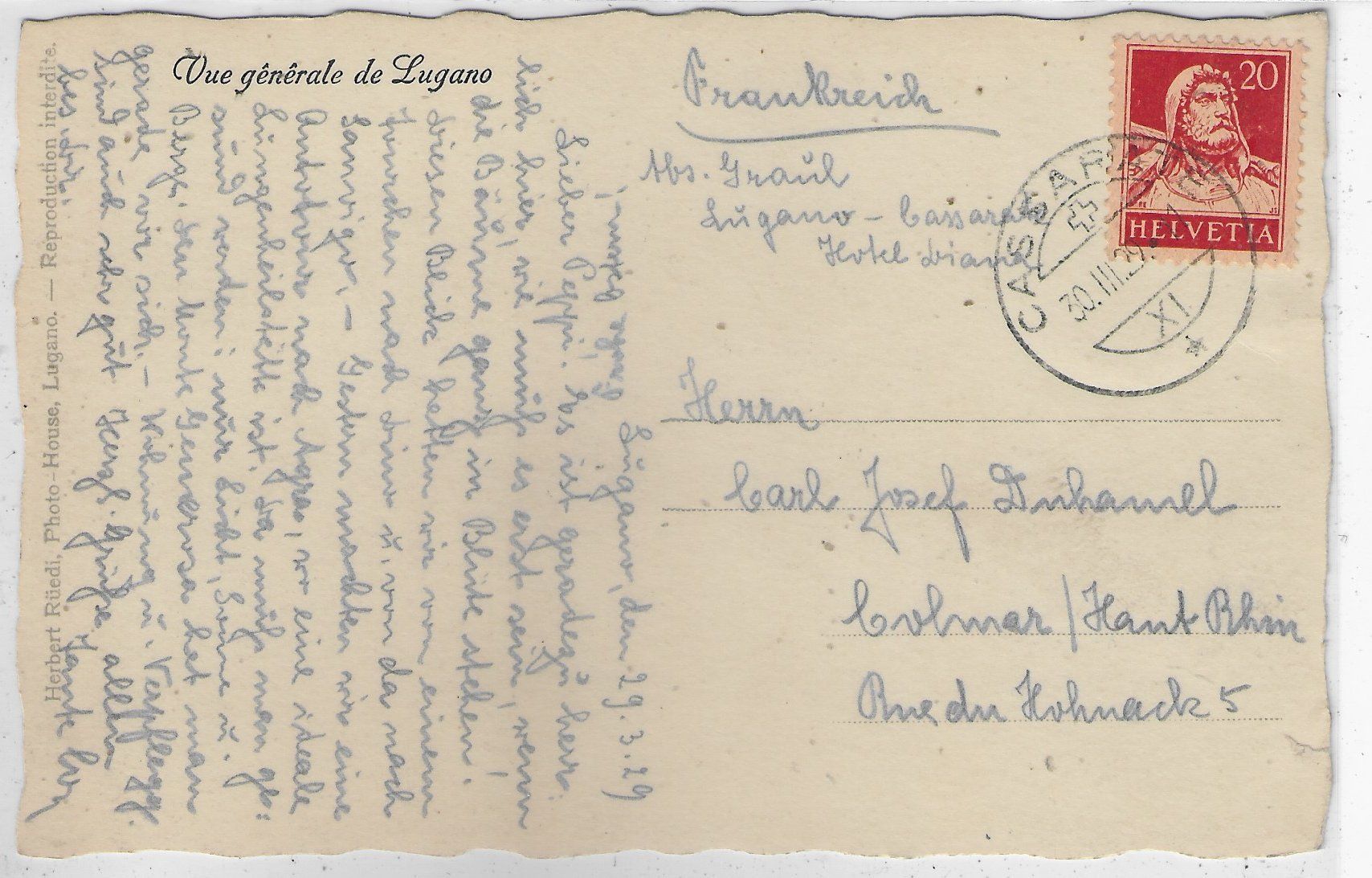 Cartoline postali: Vue generale de Lugano – Usato da Ettingen venduto da Kartenplanet 1