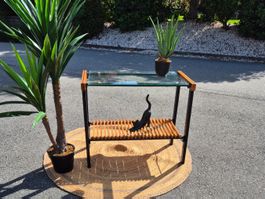 Étagère,  table de appoint vintage 1950,bois, métal,  verre