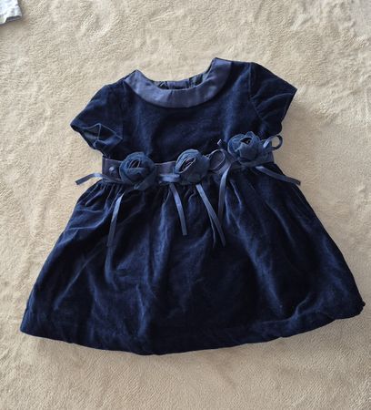 Festliches Mädchenkleid Samt dunkelblau mit Schleife