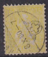 Sitzende Helvetia 15, gelb, V-O , SBK 60.-