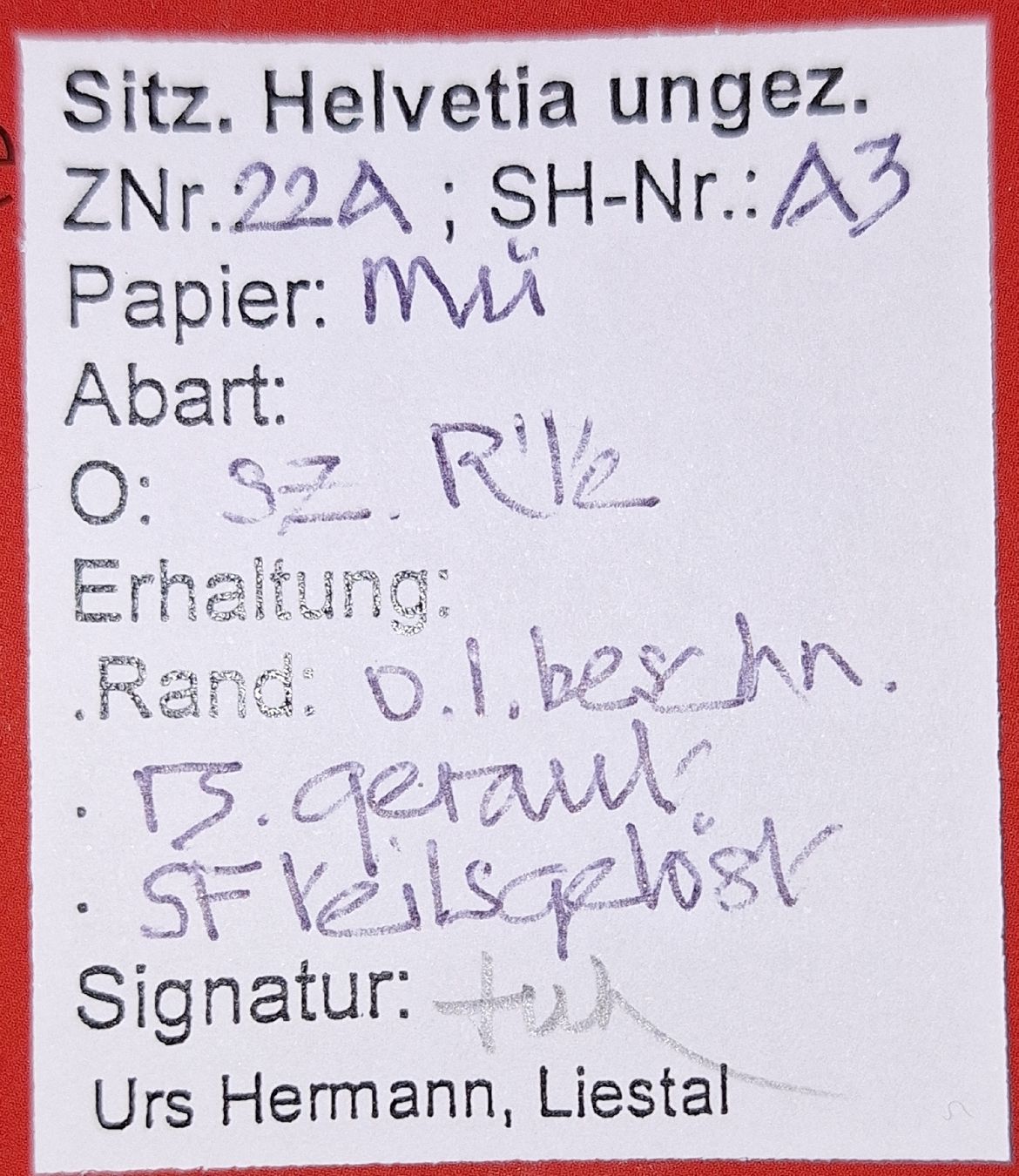 Tutti i francobolli: Strubel Nr. 22 mit Befund Kat. 200.- – Usato da Balgach venduto da SIMEON27 2