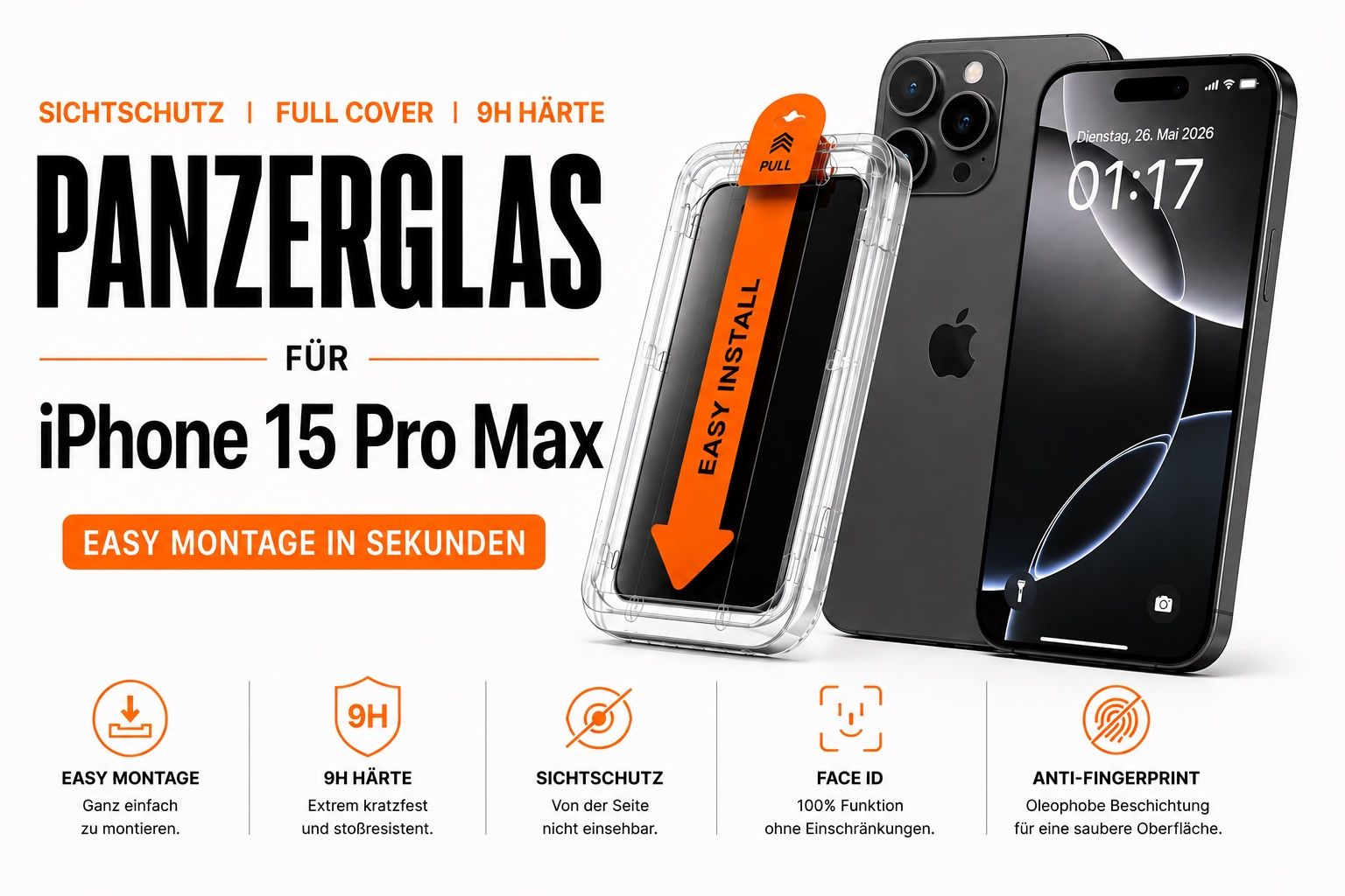 Panzerglass Covers & Schutzfolien: 1x Panzerglas | 9H Härte | Easy Montage | iPhone 15 Pro Max – Neu und originalverpackt aus Zollikofen von TrendMaster24