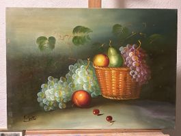 Ölgemälde auf Leinwand – Stillleben mit Früchten & Korb