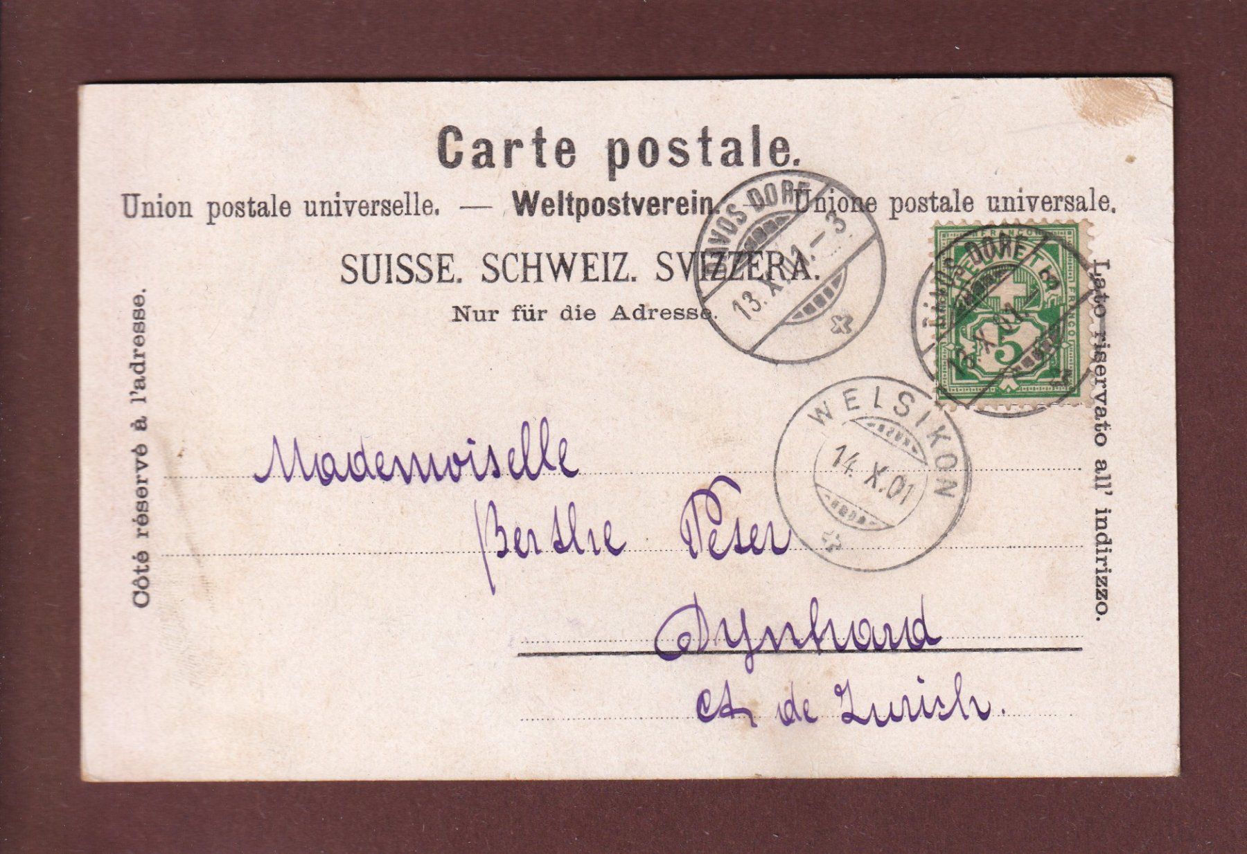 Cartoline postali: Gruss aus DAVOS-PLATZ - 1901 – Usato da Pully venduto da nicecards 1