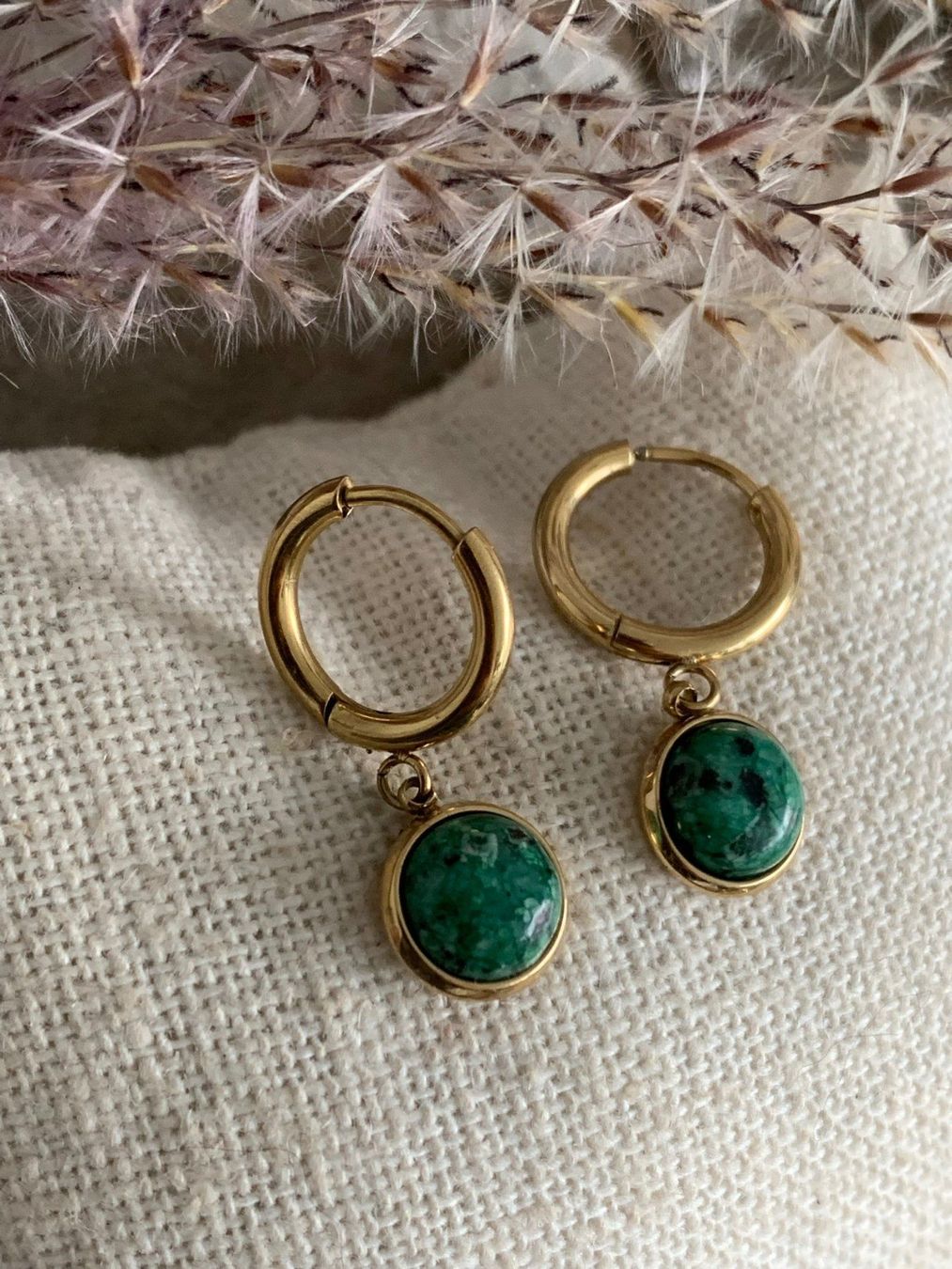 Orecchini pendenti & Orecchini a lobo: 14k vergoldete MALACHIT Creolen – Nuovo e nell'imballaggio originale da Rombach venduto da Ivreajewels 2