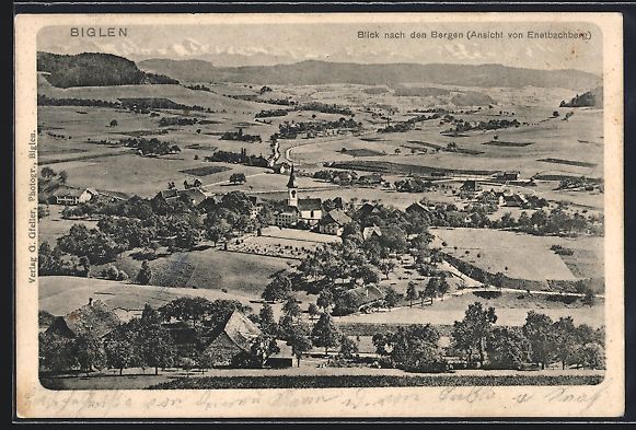 Cartoline postali: Biglen, Blick nach den Bergen von Enetba – Usato da Berlin venduto da bartko-reher
