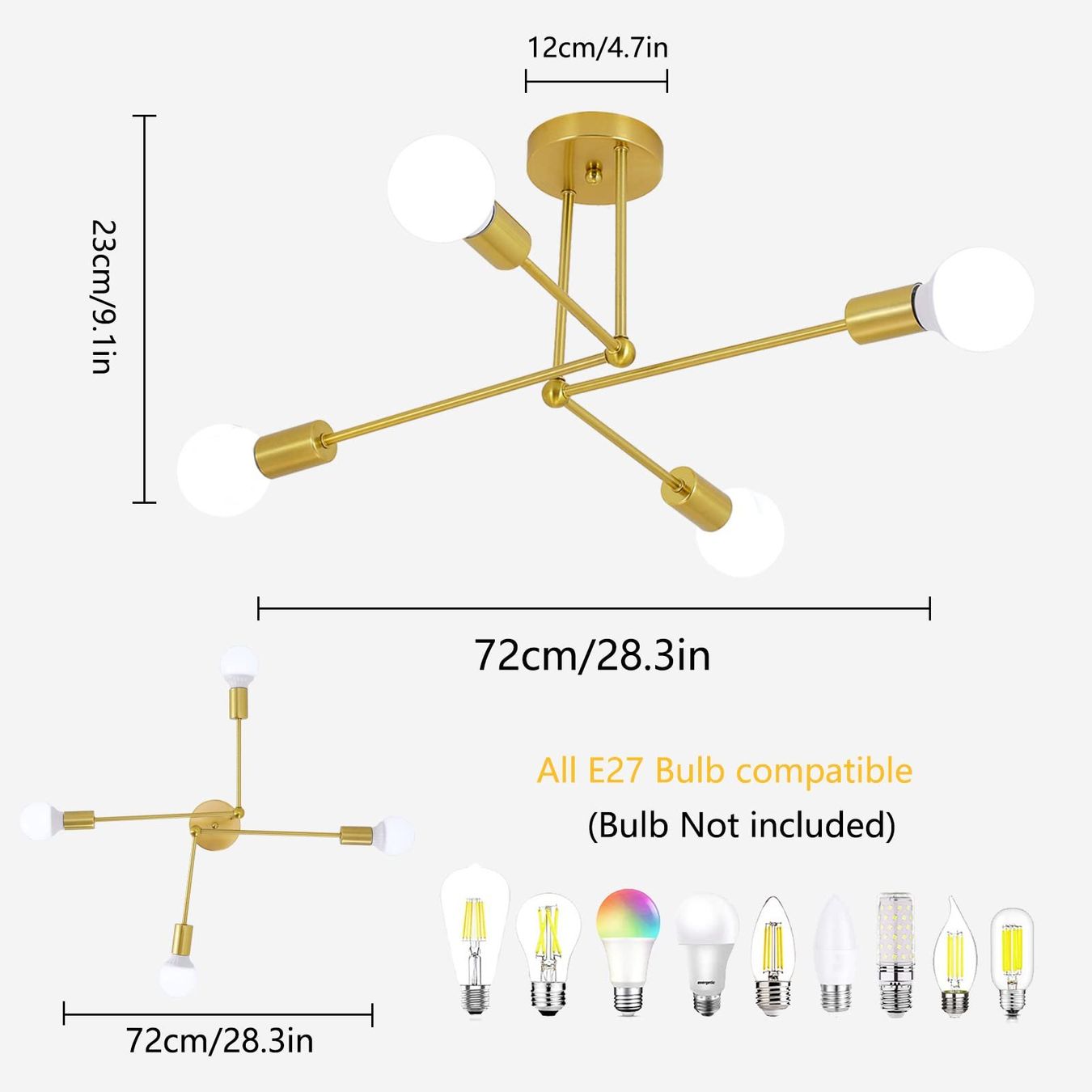 Kronleuchter & Deckenlampen: Deckenleuchte Deckenlampe Kronleuchter 4 flammig E27 dimmbar – Neu und originalverpackt aus Herisau von Serenco 7