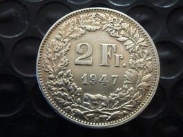 2 Fr. 1947  Auflage nur 0,50 Mio. Prägungen