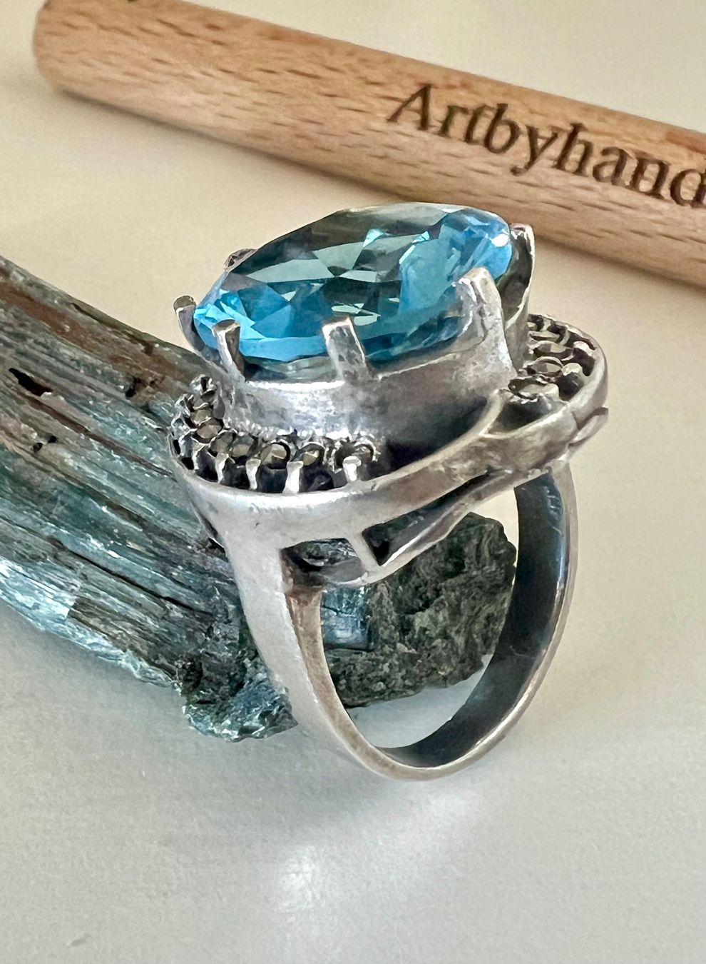 Ringe: Art Déco Ring Silber MPze – blauer Statementstein Markasiten – Gebraucht aus Ruswil von artbyhand 4