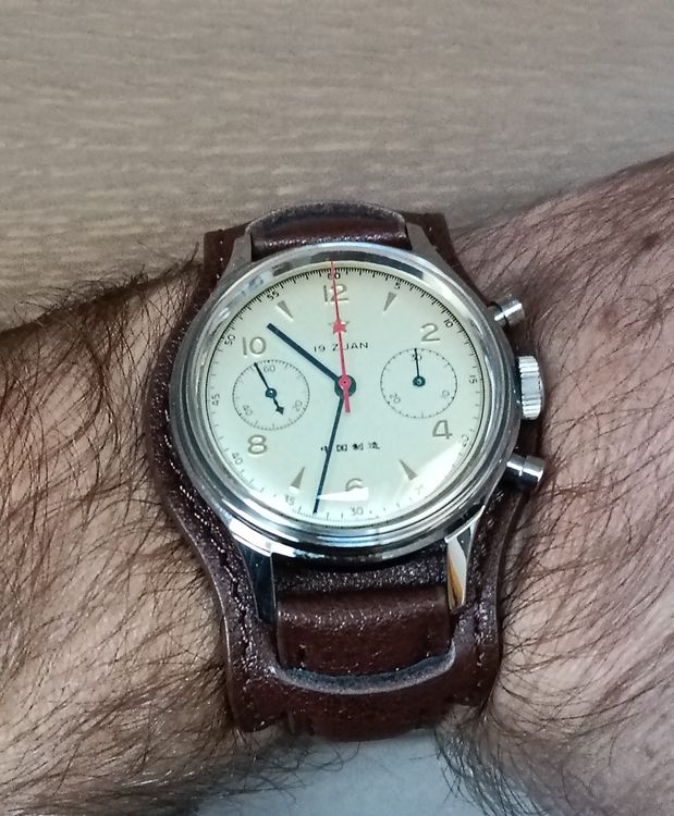 Montre Chronographe Mécanique Manuel Mouvement Seagull - Cadran Et Bracelet Noir - Neuf