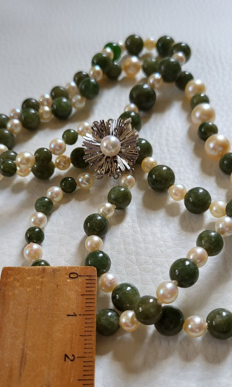 Catenine: 585 Weiss Gold Perlen und Stein Collier – Usato da Wald ZH venduto da Dasilver 4