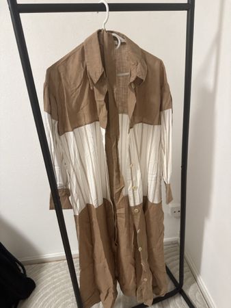 Kleid Langarm Braun Weiss Grösse 36 neuwertig.Baumwolle