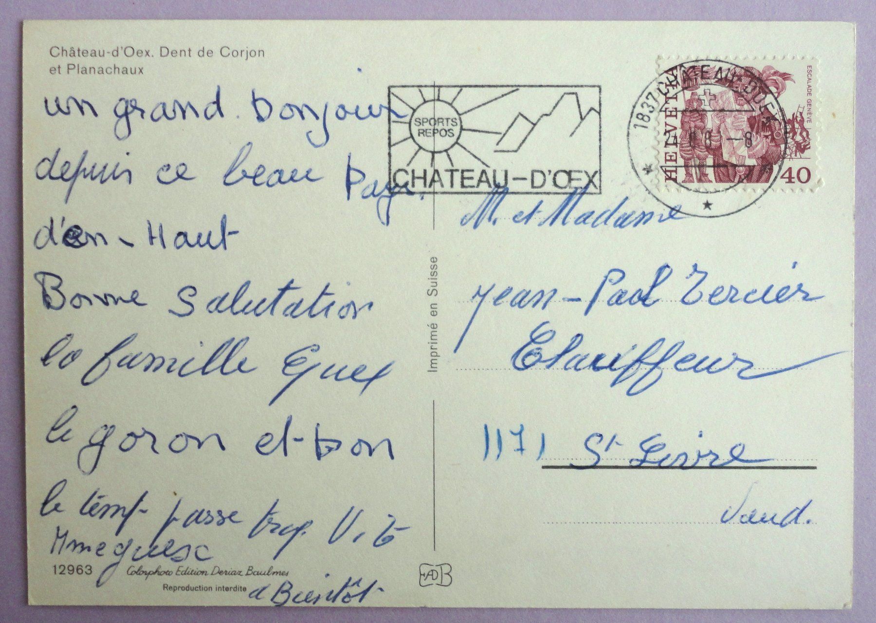 Cartoline postali: Château-d'Oex, Dent de Corjon et Planachaux – Usato da Fétigny venduto da Billy2miny 1