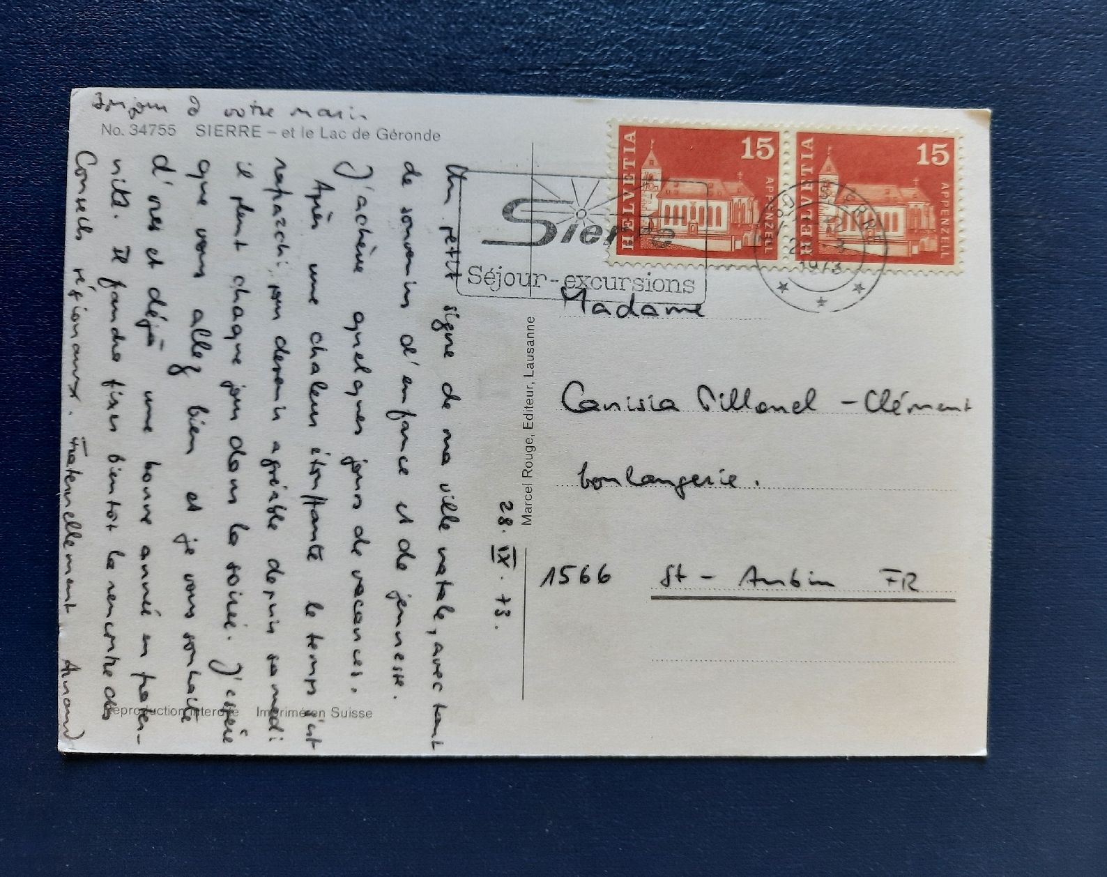 Cartoline postali: Ansichtskarte Sierre, gestempelt auf Vorderseite 1973 – Usato da Marly venduto da neu-adlerauge65 1