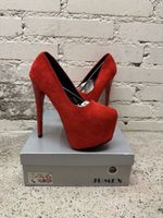Platform High Heels Red Suede Size 39 New Boxed