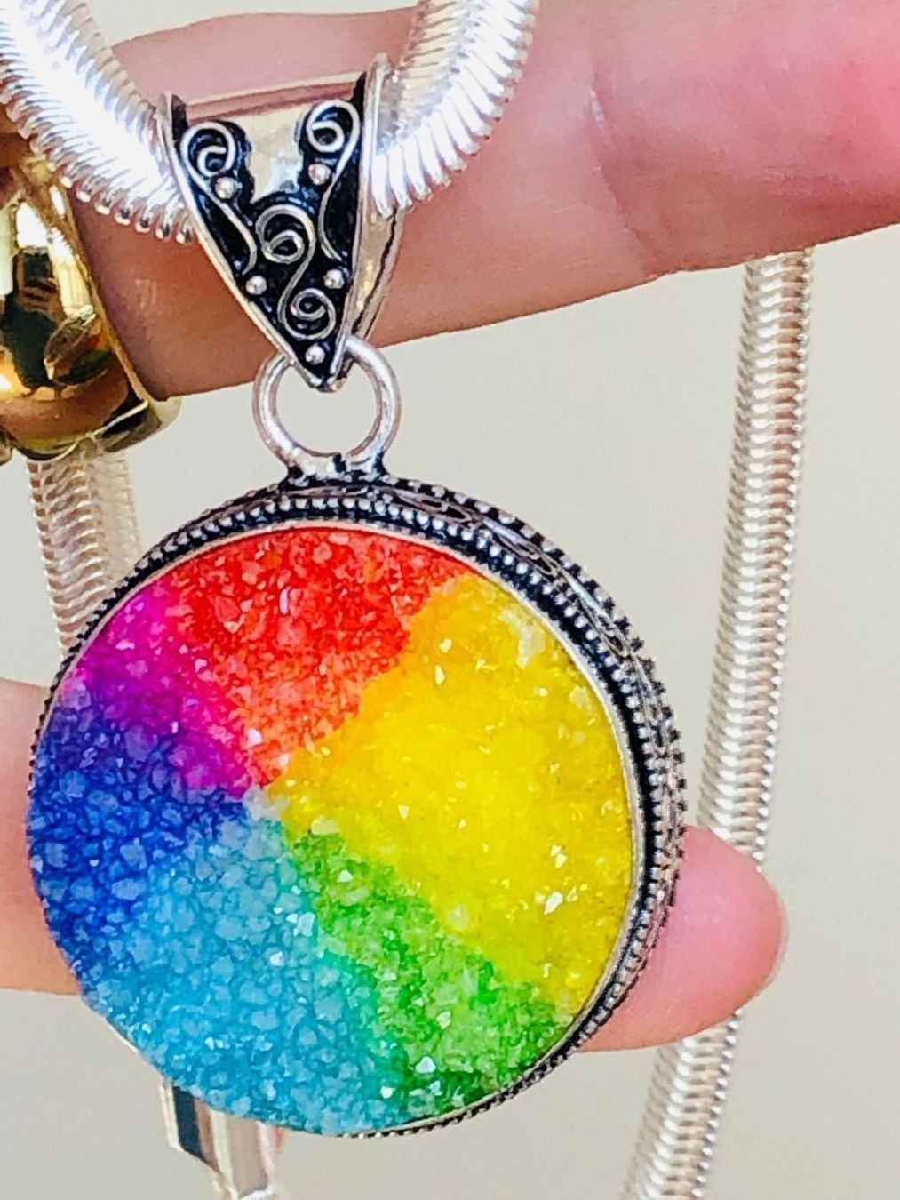 Catenine: DRUSY DRUZY ANTIQUE DESIGN PENDANT 2" COLLIER – Nuovo e nell'imballaggio originale da Genève venduto da AGBERG 3