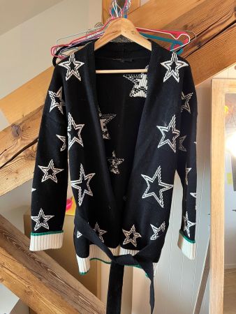 Gilet long MAJE en cotton noir a motif etoiles, T2