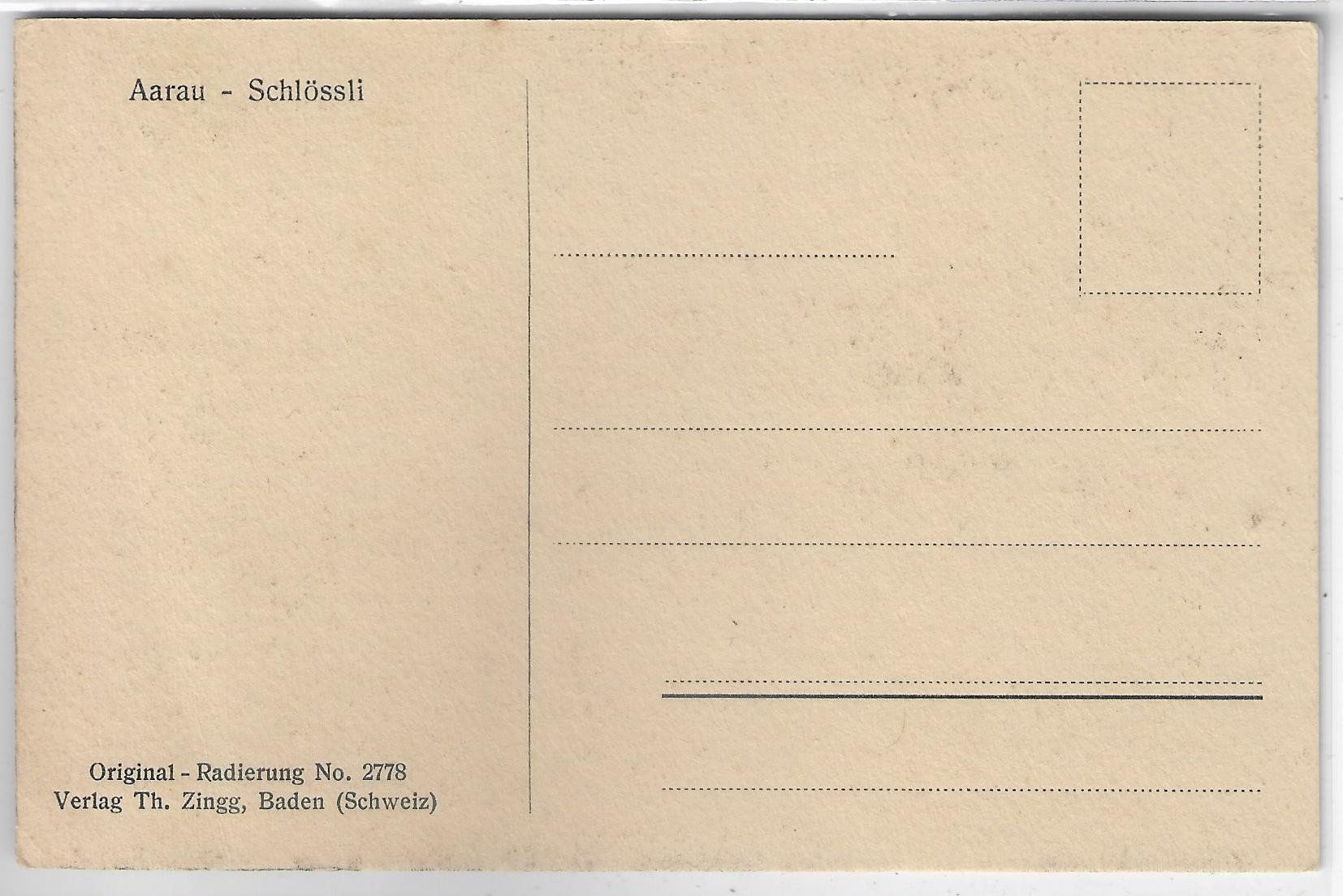 Cartoline postali: Aarau - Schlössli - Original-Radierung – Usato da Ettingen venduto da Kartenplanet 1