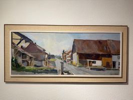 Ölgemälde Dorf Panorama signiert Kron 136cm