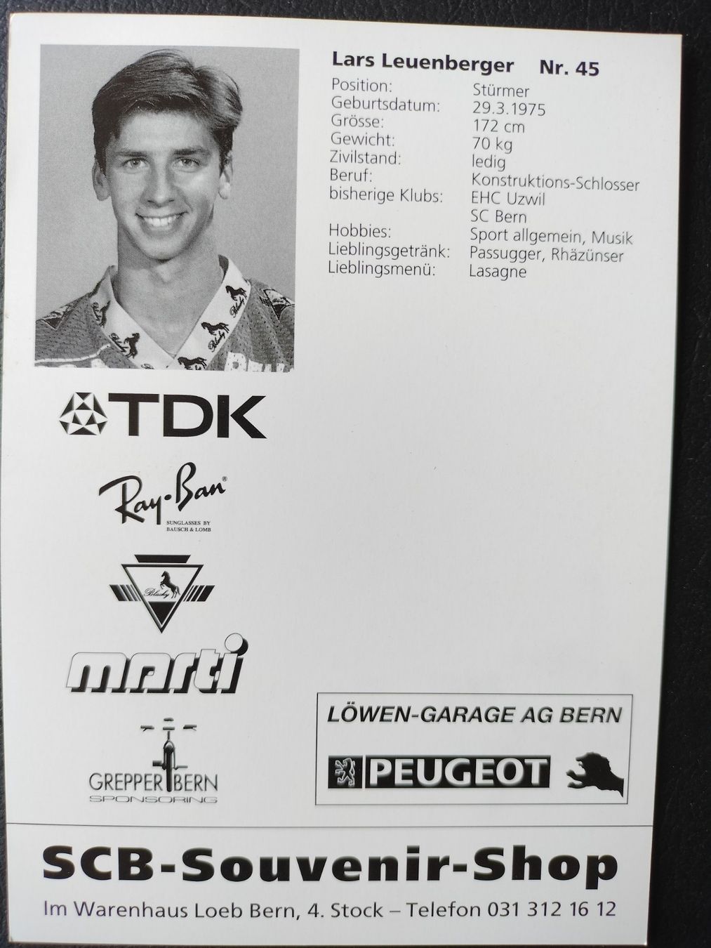 Autogramme: SC Bern, SCB Autogrammkarte, Lars Leuenberger – Gebraucht aus Schwanden Sigrisw von len_9yqg 1