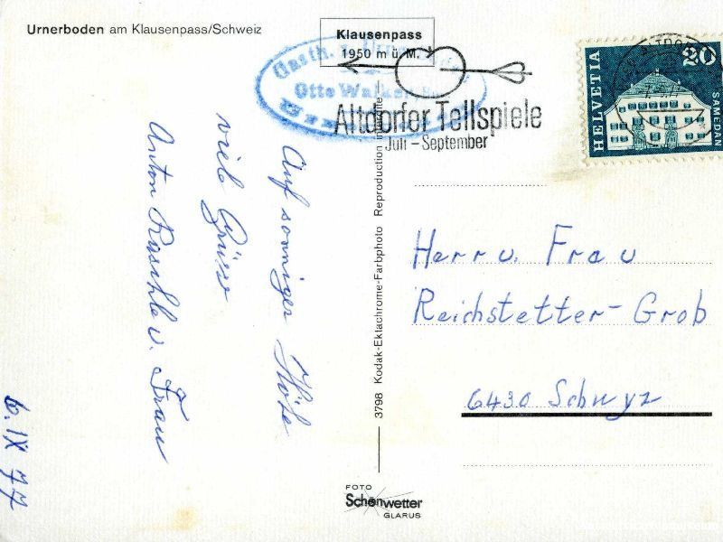 Cartoline postali: Urnerboden - am Klausenpass + 1977 – Usato da Emmenbrücke venduto da teestube 1