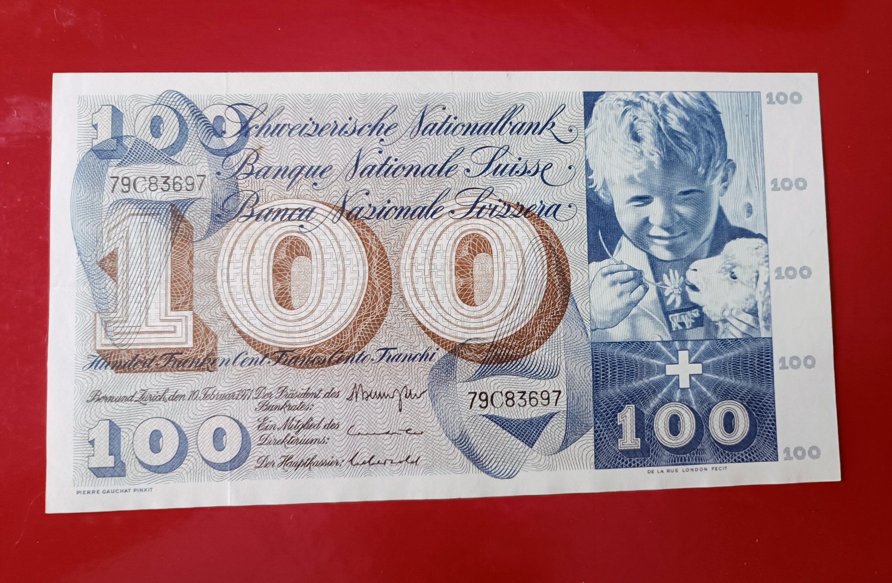 Banknoten: 100 Fr Schweizer Noten wenig gebraucht 10. Febr.1971 – Gebraucht aus Glis von MYS-Wallis2020 2
