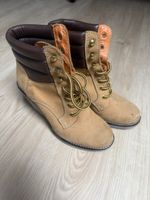 Buffalo Schnürstiefel Keilabsatz braun beige Zustand