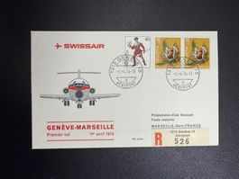 Swissair Erstflugbrief Genf-Marseille 1974
