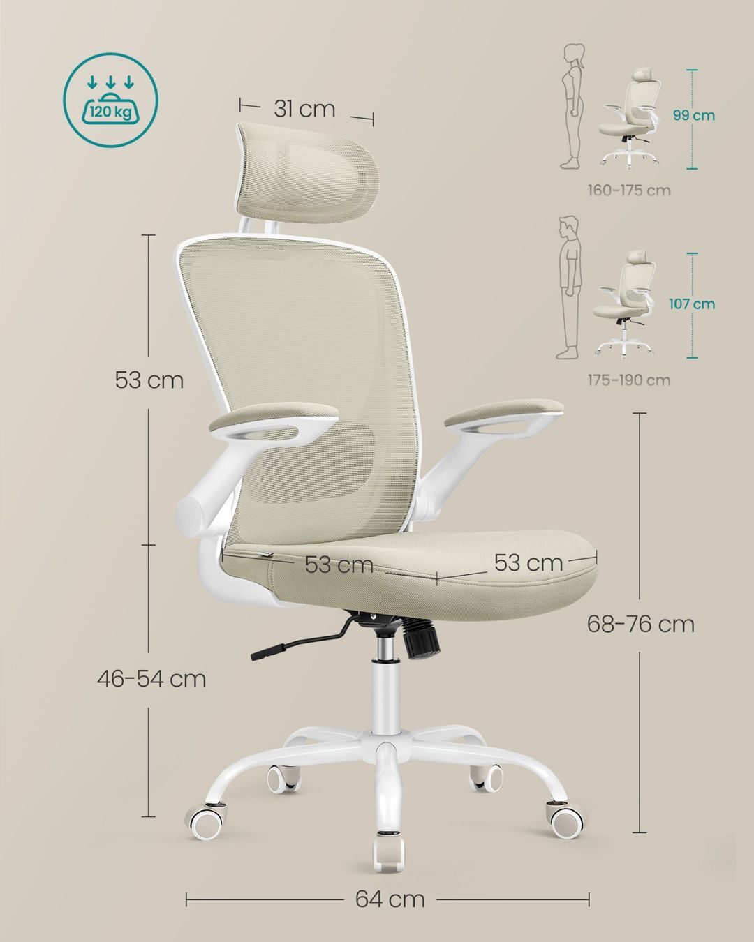 Sedie: Bürostuhl ergonomisch mit Mesh cappuccinobeige – Nuovo e nell'imballaggio originale da Lachen SZ venduto da MAMORU-MOEBEL 4